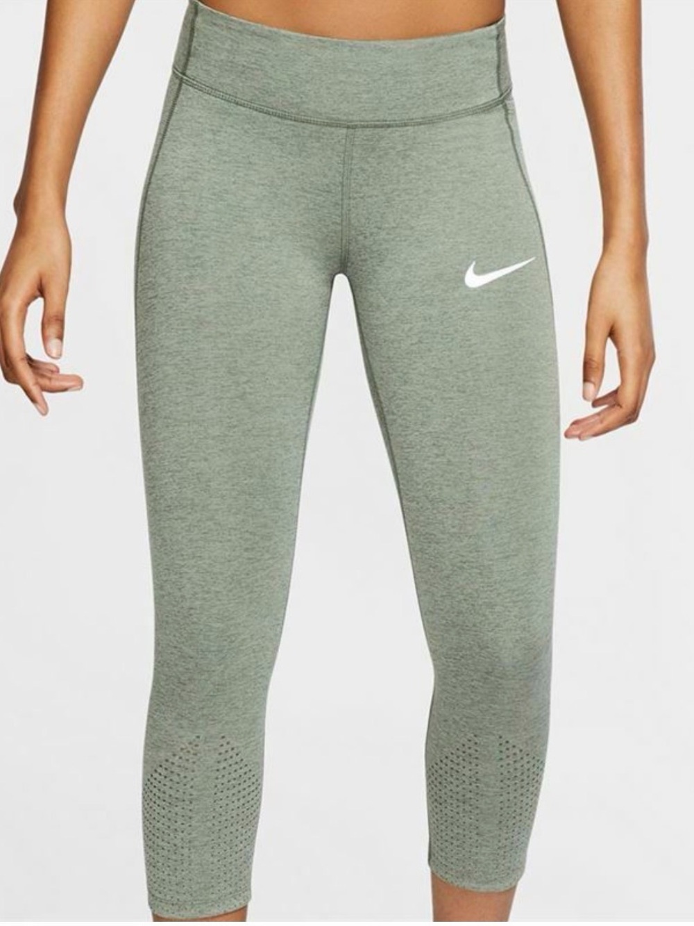 Nike Epic Lux Mid-Rise Cropped Running Tights Leggings Green Heather Size M